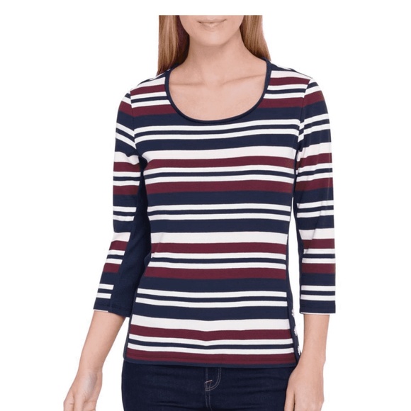 Tommy Hilfiger Womens Mixed Media Striped Knit top - Picture 1 of 4